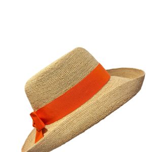 Chapeau breton en paille Vecchi avec ganse orange