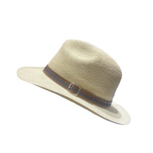 Chapeau Panama Brisa Fino avec ganse marron et bleu, disponible en taille 55, 57, 59 et 61
