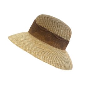 Chapeau en paille Complit avec ganse marron, disponible en taille unique