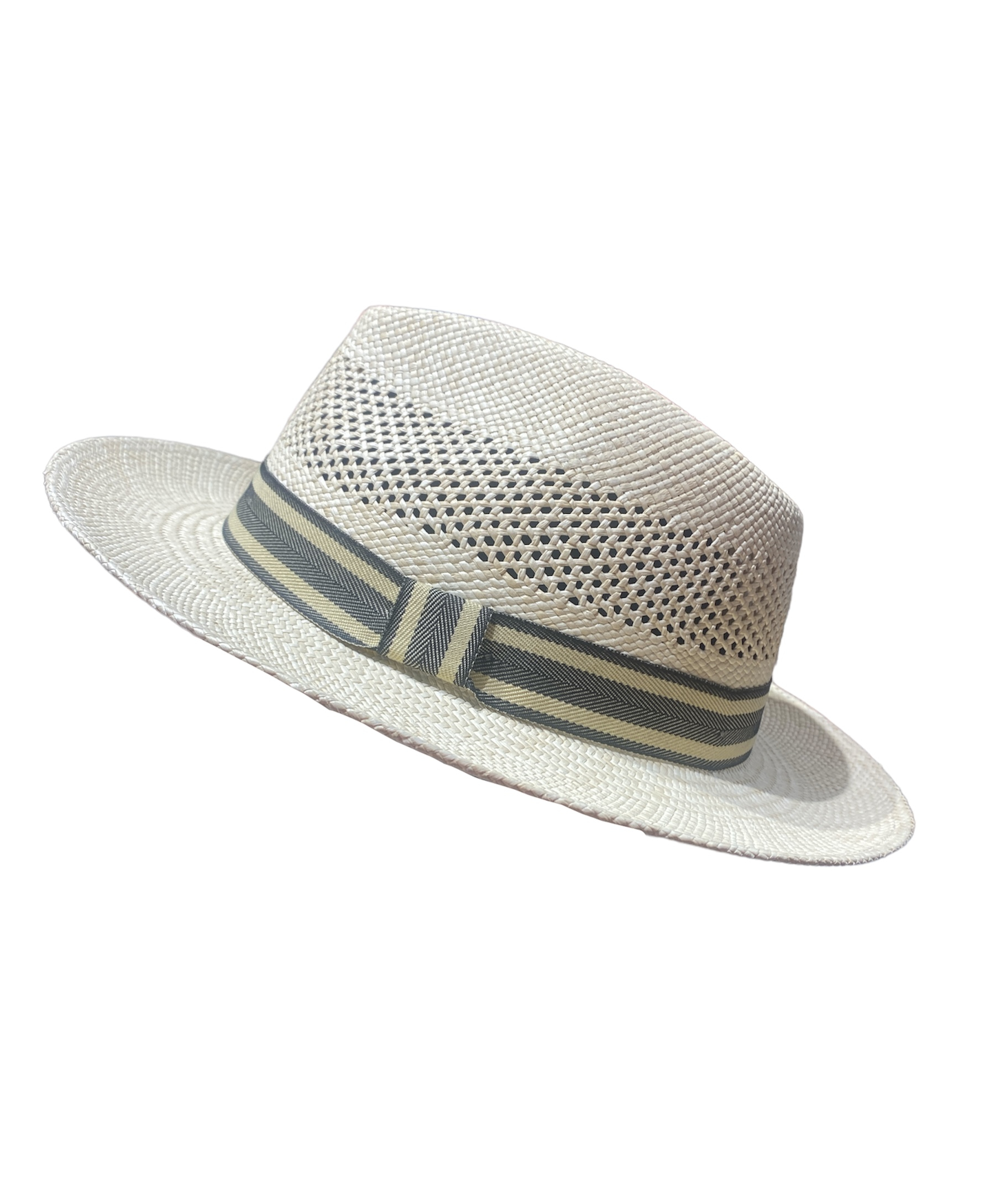 Chapeau Panama Europea avec ganse blanche et grise, disponible en taille 55, 57, 59, 61 et 62