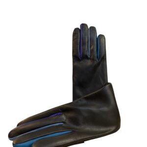 gants bleus avec inter doigts de couleur