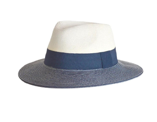 Chapeau fedora Naledi ivoire navy femme anti UV 50 léger pour été