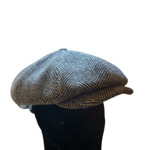 Casquette gavroche large Fléchet en laine grise à chevrons