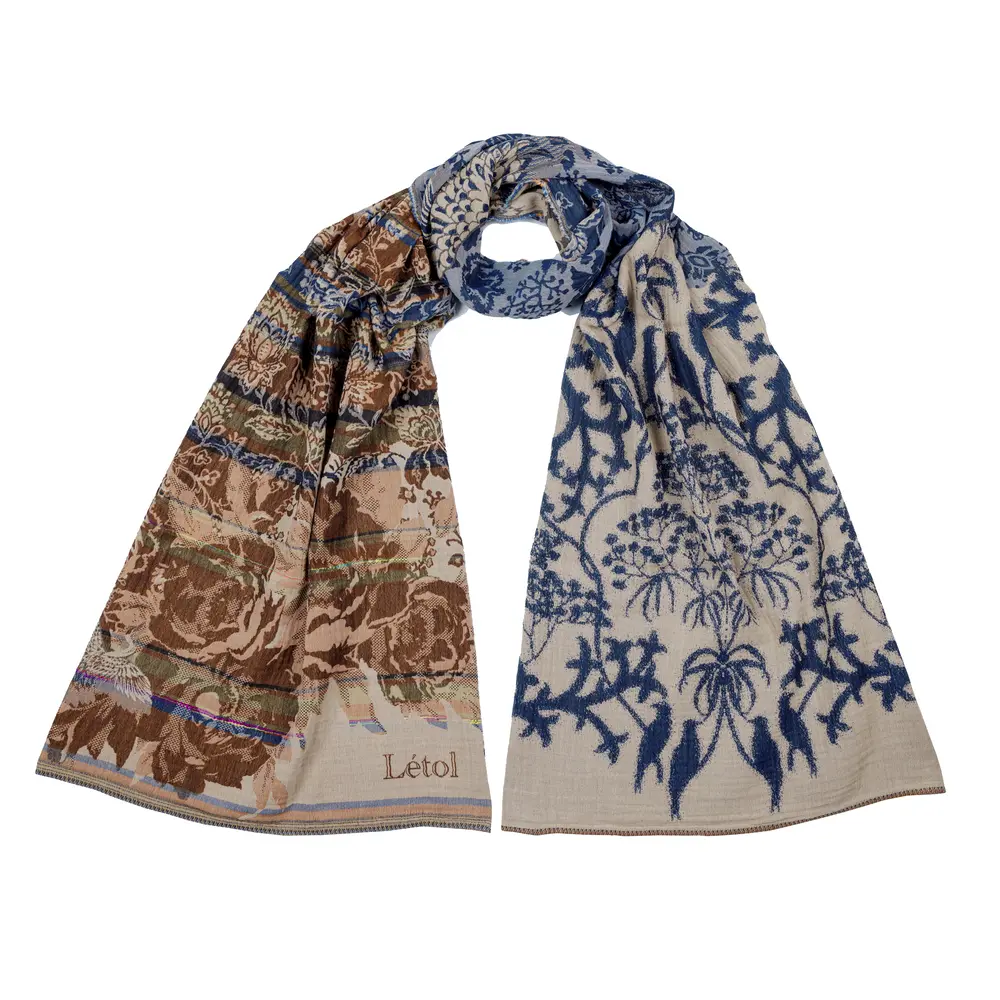 Étole Létol Bridget Navy Camel en coton bio